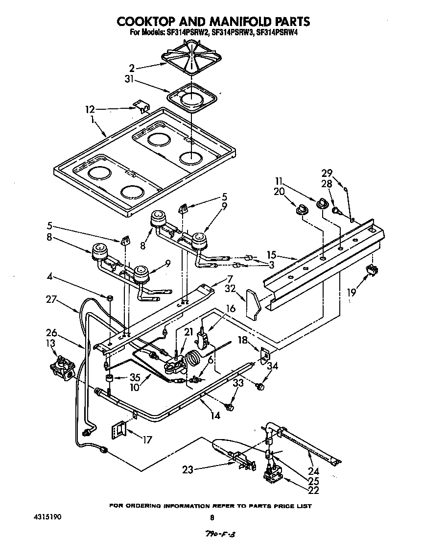 Whirlpool SF314PSRW4 cooktop and manifold diagram