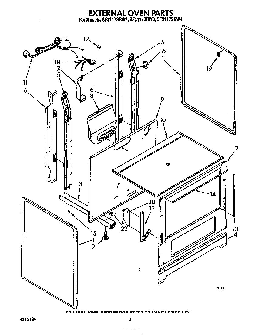 Whirlpool SF3117SRW3 external oven diagram