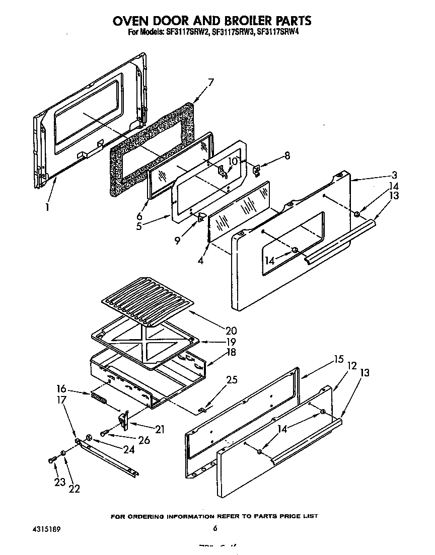 Whirlpool SF3117SRW3 oven door and broiler diagram