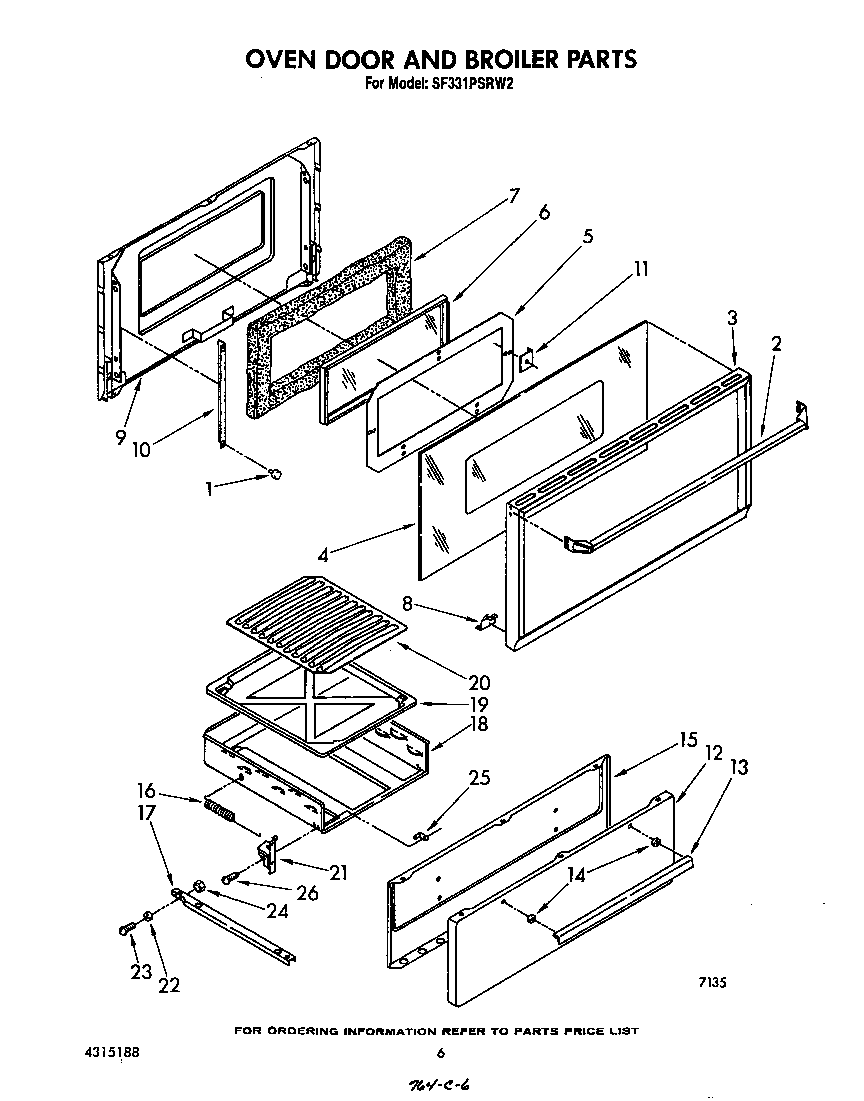 Whirlpool SF331PSRW2 oven door and broiler diagram