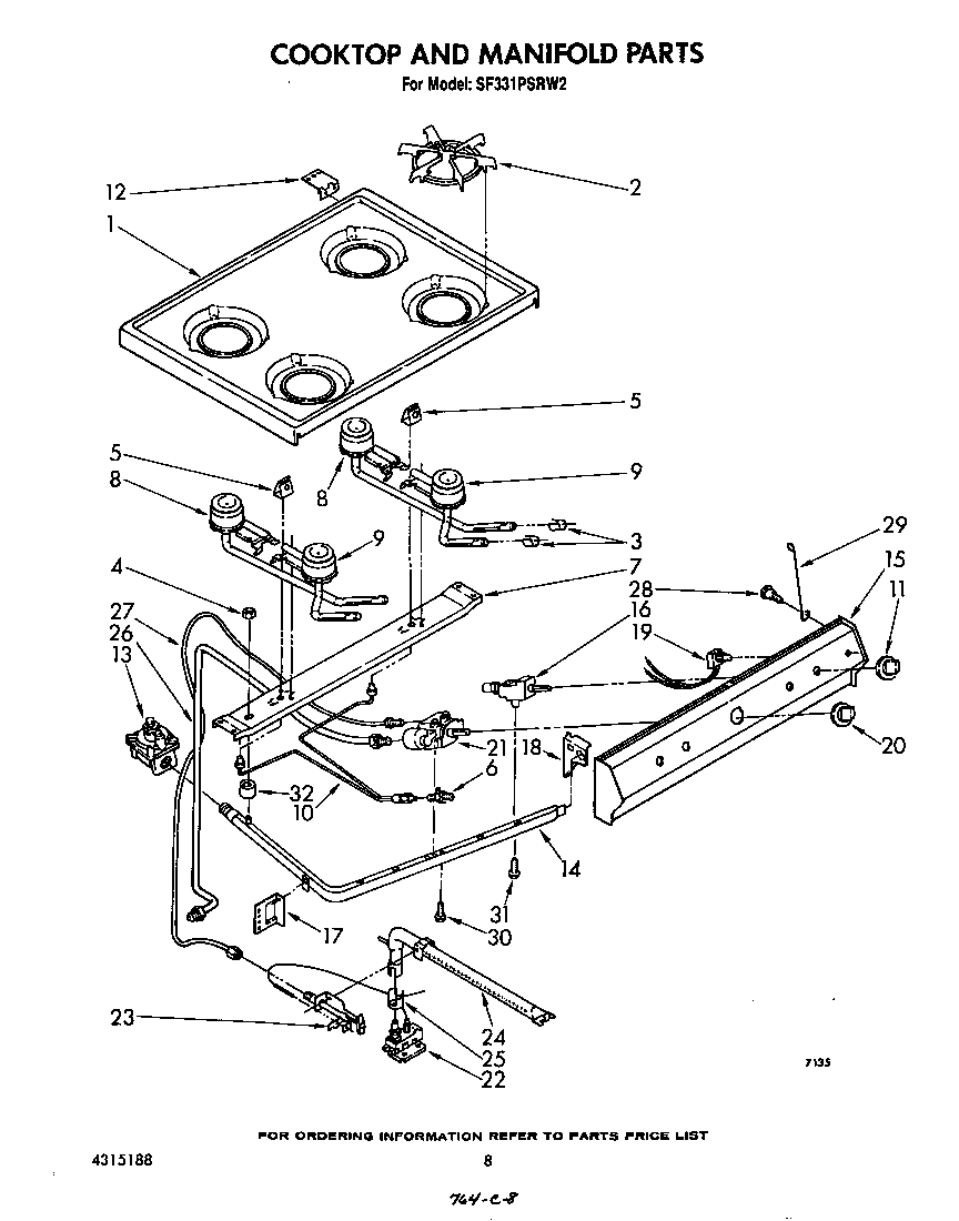 Whirlpool SF331PSRW2 cooktop and manifold diagram