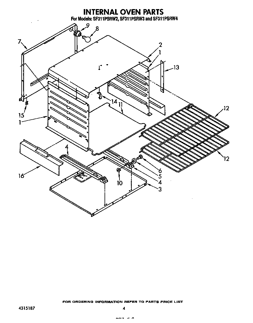 Whirlpool SF311PSRW2 internal oven diagram