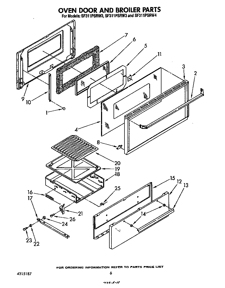Whirlpool SF311PSRW2 oven door and broiler diagram