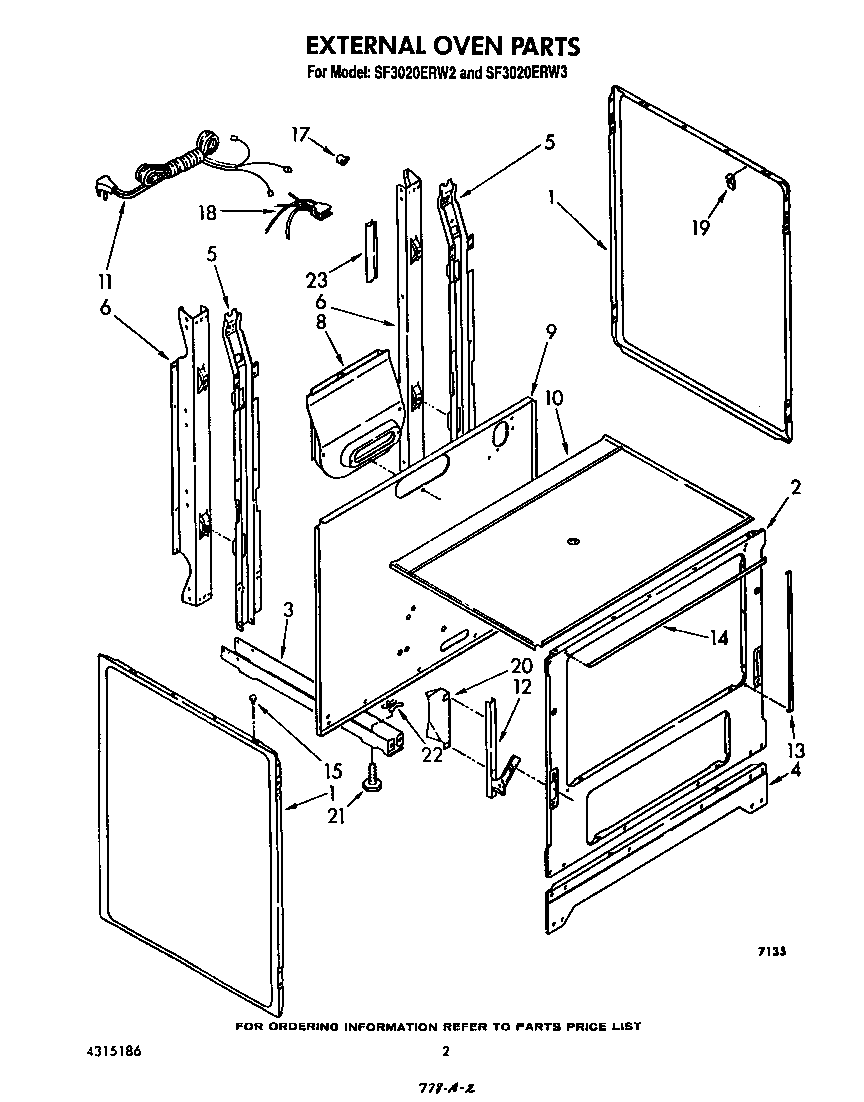 Whirlpool SF3020ERW3 external oven diagram