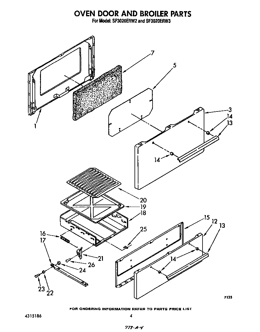 Whirlpool SF3020ERW3 oven door and broiler diagram