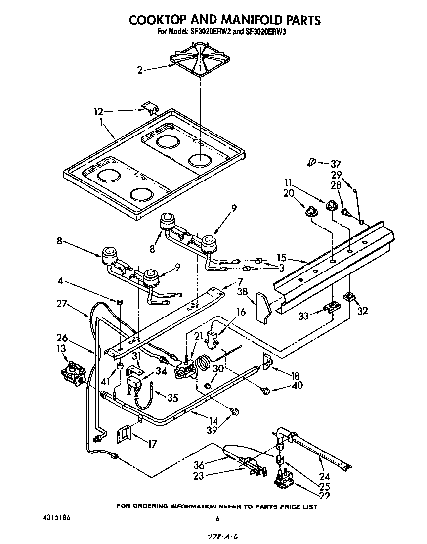 Whirlpool SF3020ERW3 cook top and manifold diagram