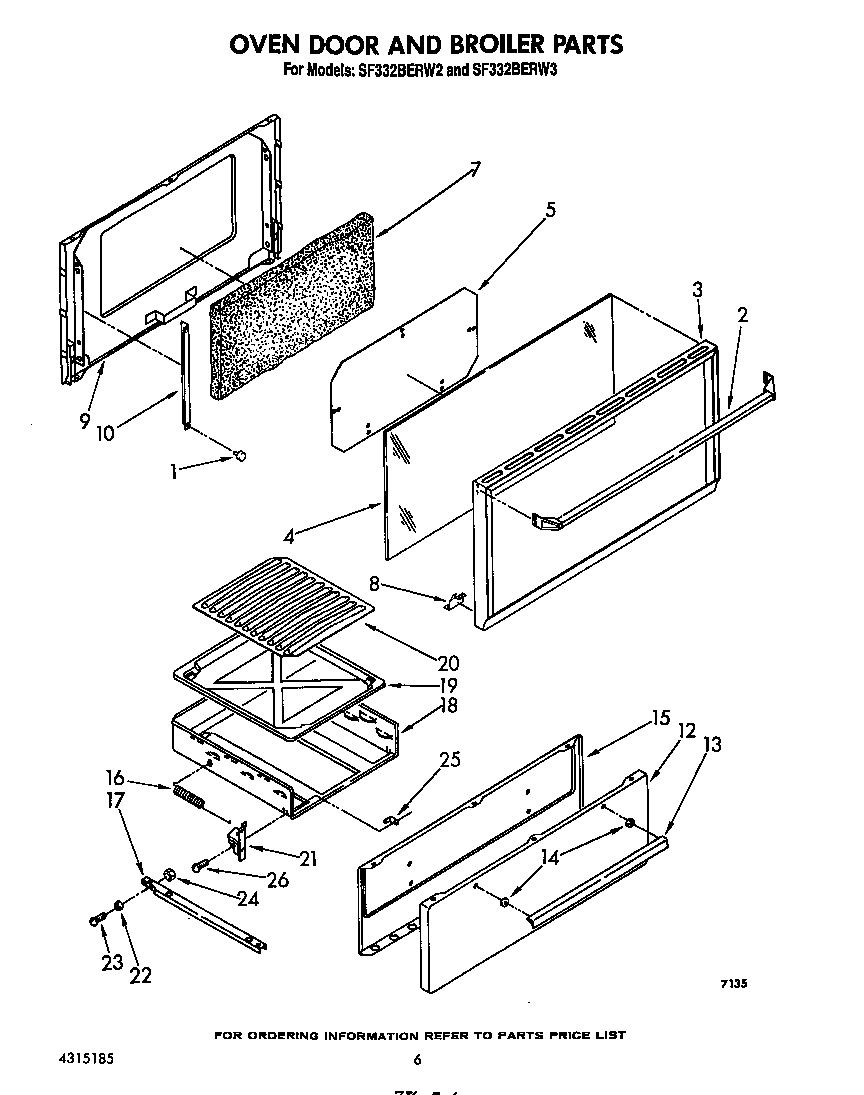 Whirlpool SF332BERW3 oven door and broiler diagram