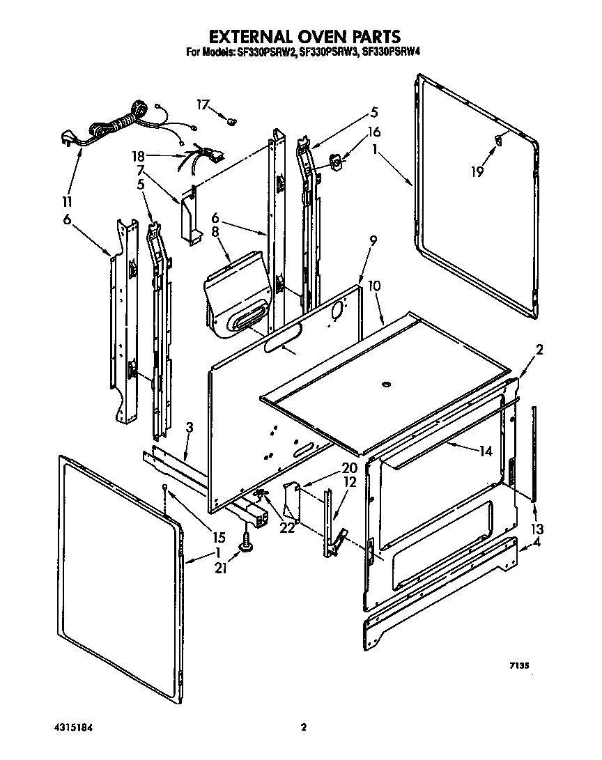 Whirlpool SF330PSRW2 external oven diagram