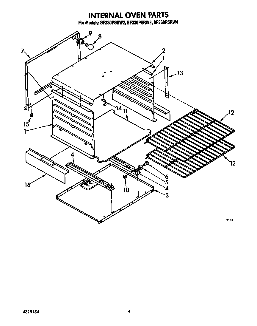 Whirlpool SF330PSRW2 internal oven diagram
