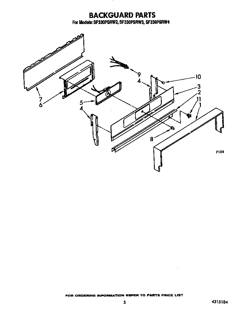 Whirlpool SF330PSRW2 backguard diagram