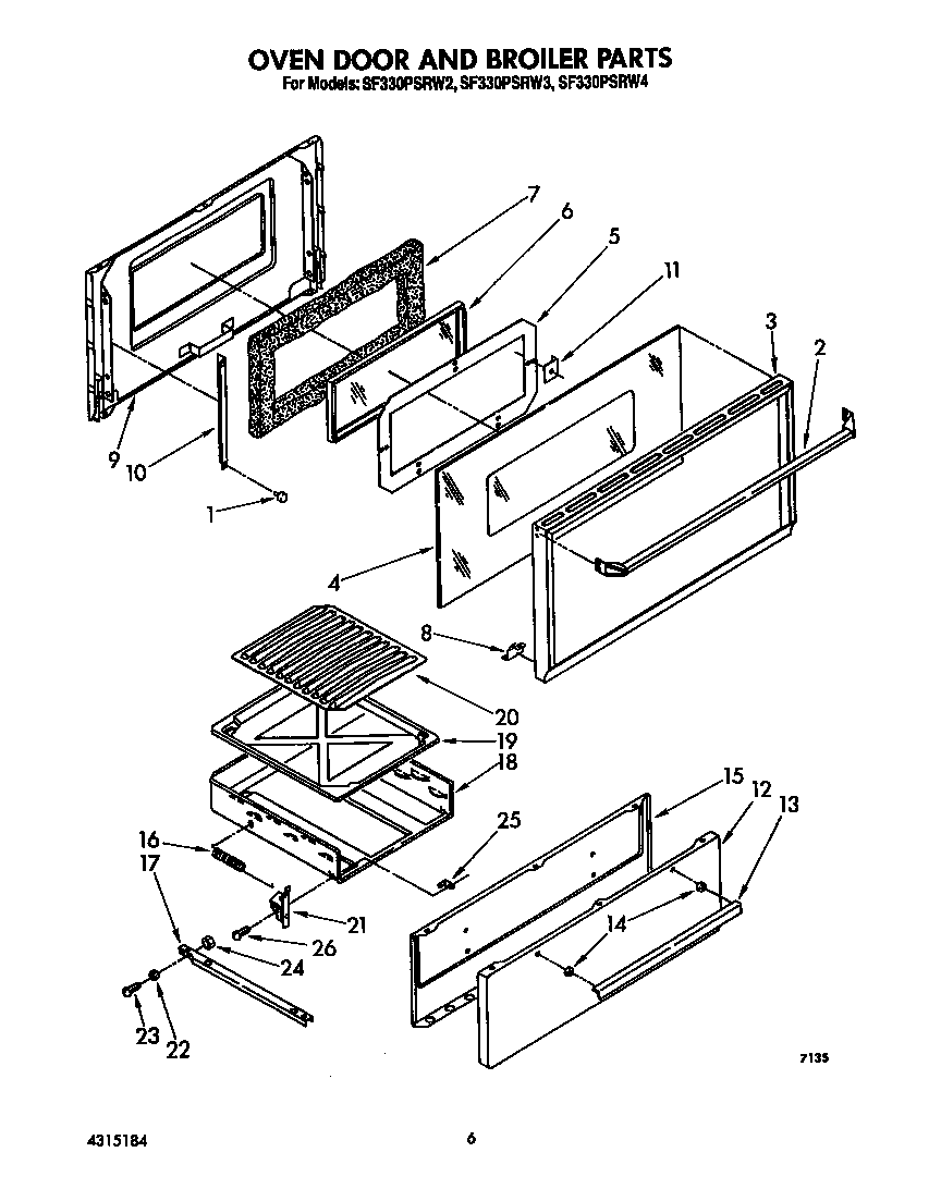 Whirlpool SF330PSRW2 oven door and broiler diagram