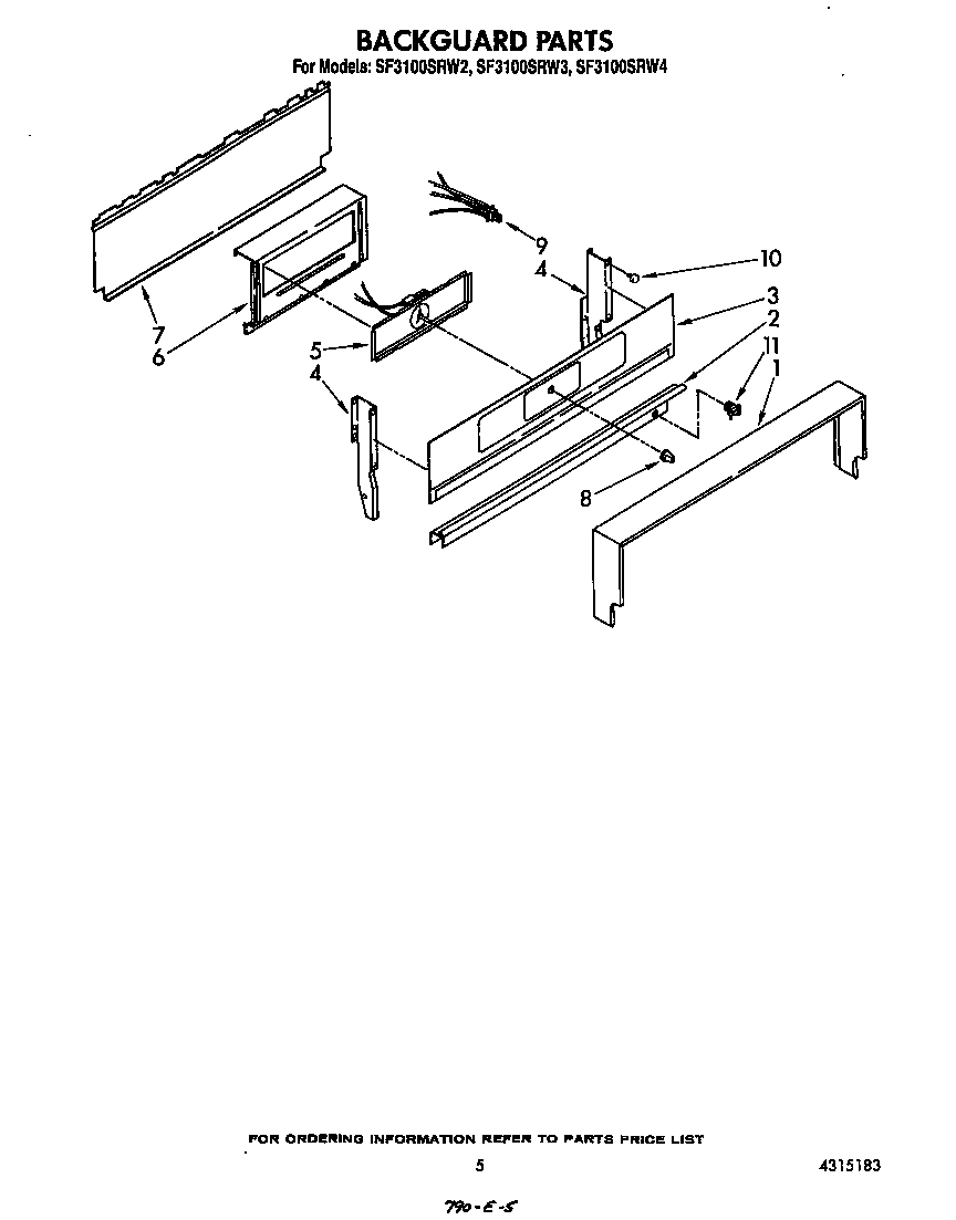 Whirlpool SF3100SRW3 backguard diagram