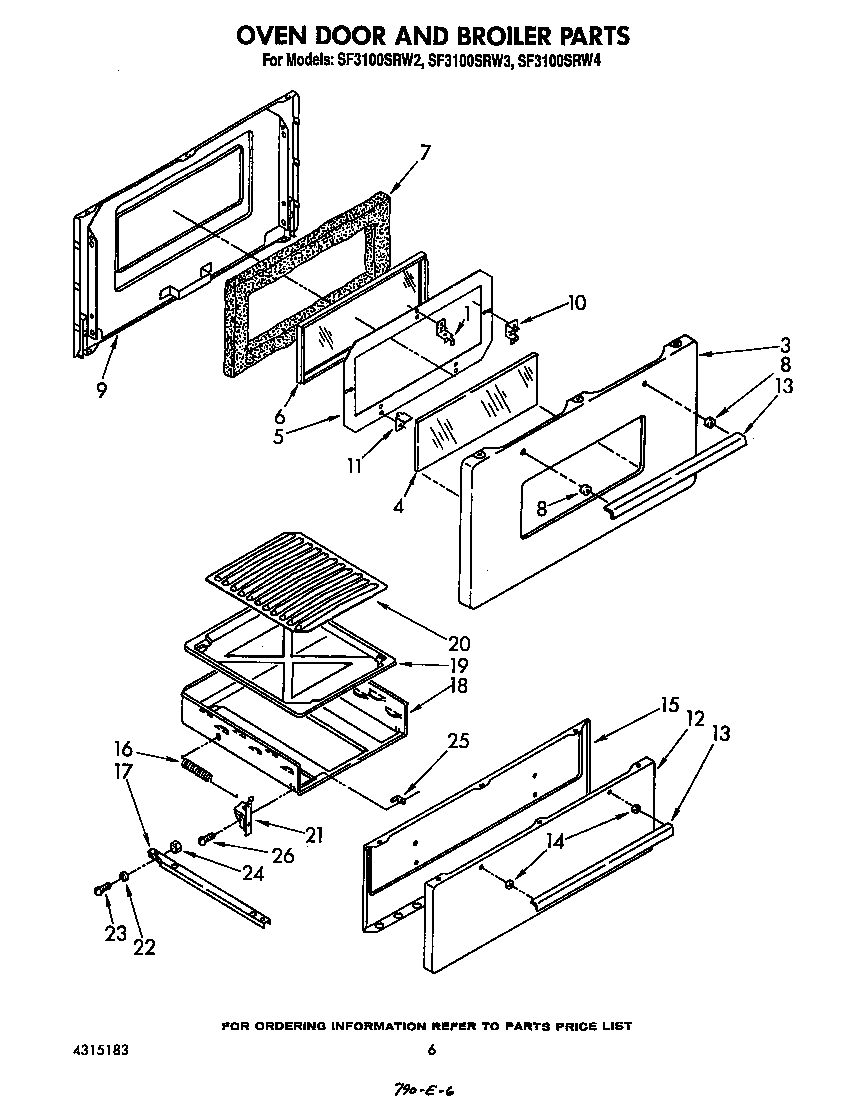 Whirlpool SF3100SRW3 oven door and broiler diagram