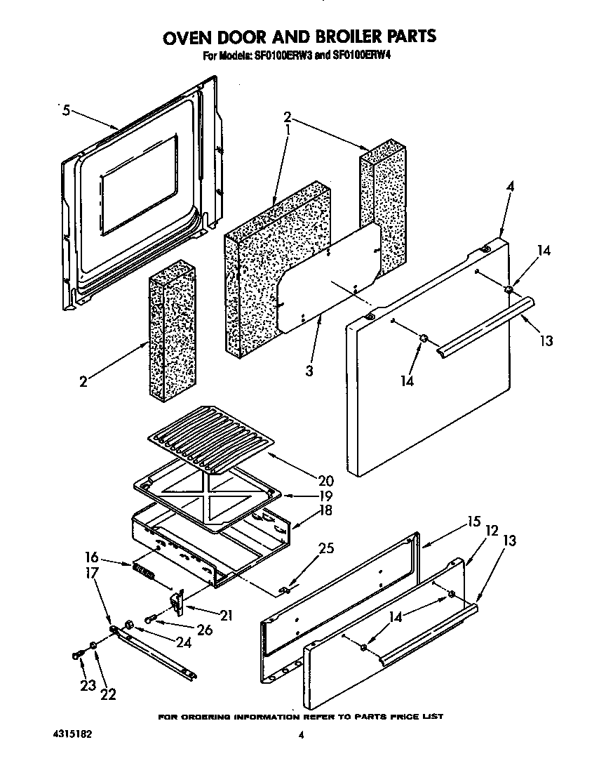 Whirlpool SF0100ERW4 oven door and broiler diagram