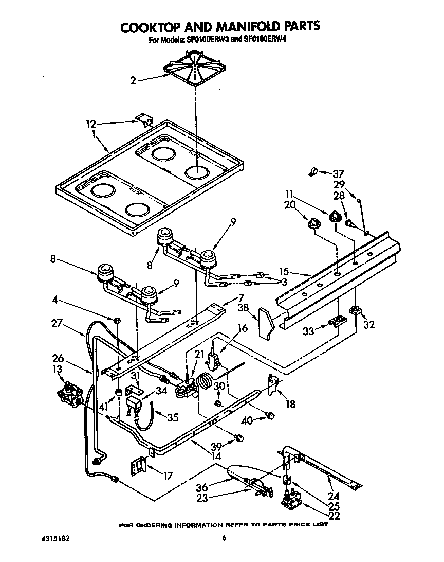 Whirlpool SF0100ERW4 cooktop and manifold diagram