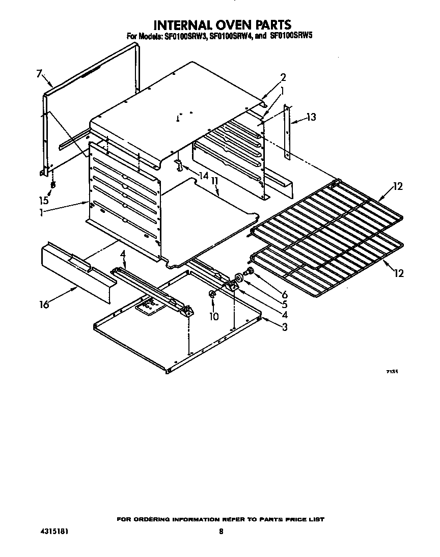 Whirlpool SF0100SRW3 internal oven diagram