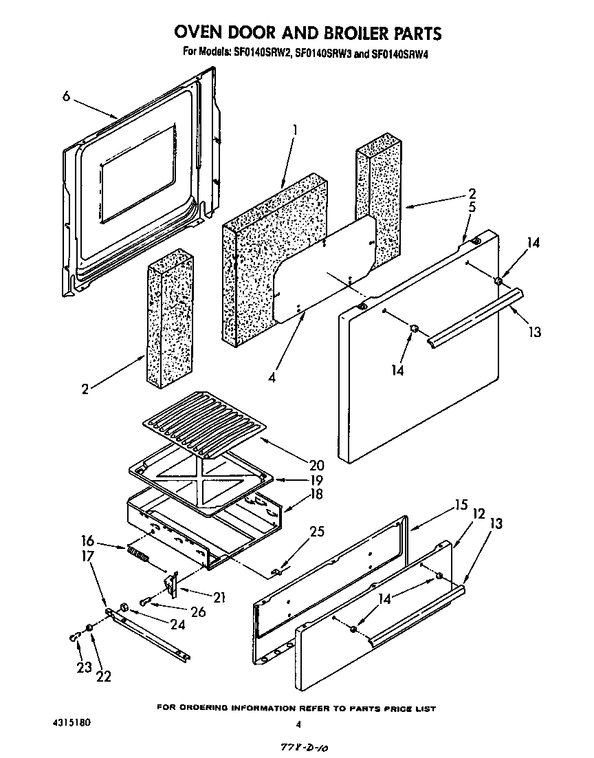 Whirlpool SF0140SRW2 oven door and broiler diagram