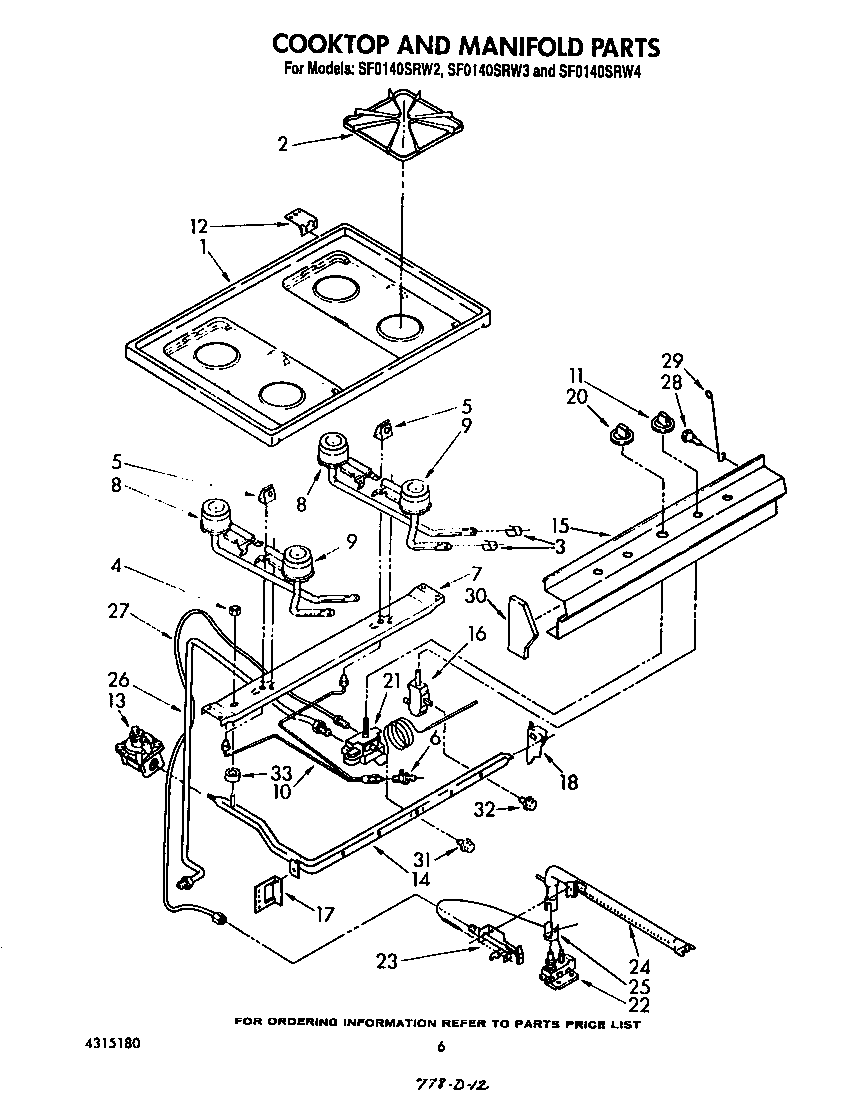Whirlpool SF0140SRW2 cooktop and manifold diagram