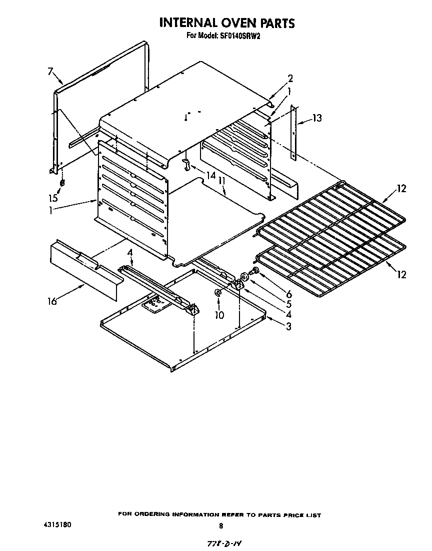 Whirlpool SF0140SRW2 internal oven diagram