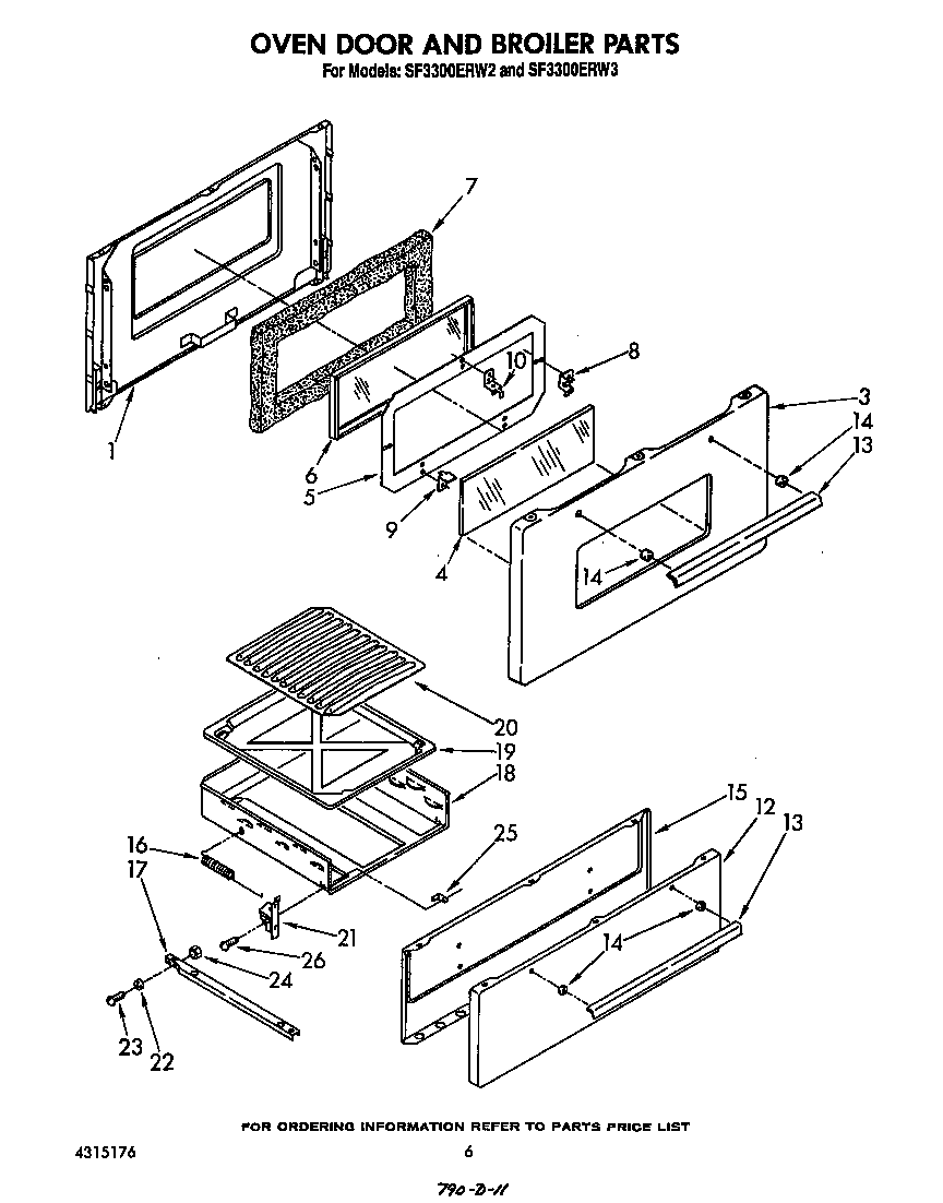 Whirlpool SF3300ERW3 oven door and broiler diagram