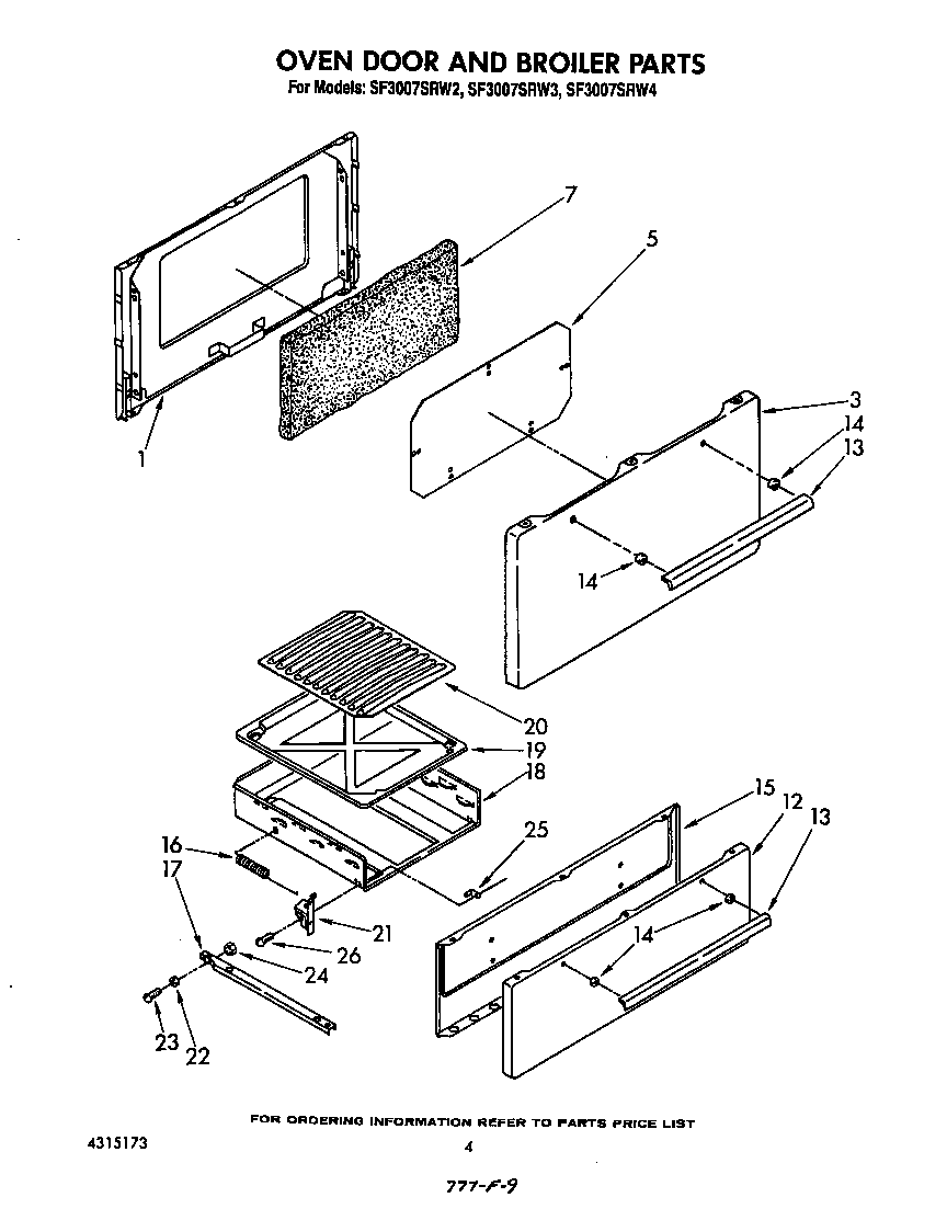Whirlpool SF3007SRW2 oven door and broiler diagram