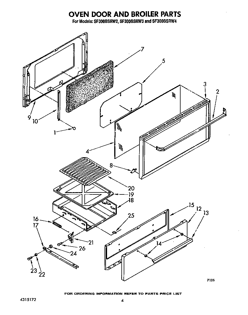 Whirlpool SF300BSRW3 oven door and broiler diagram