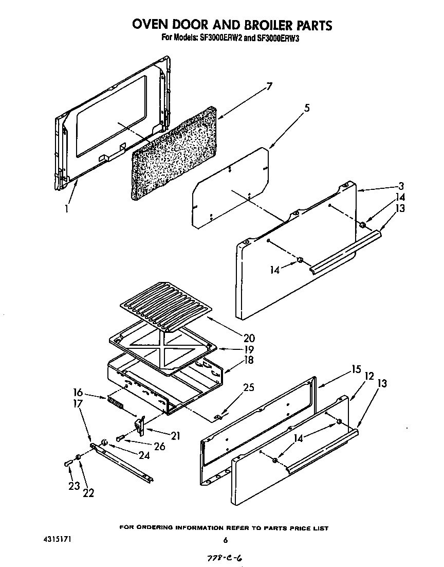 Whirlpool SF3000ERW2 oven door and broiler diagram