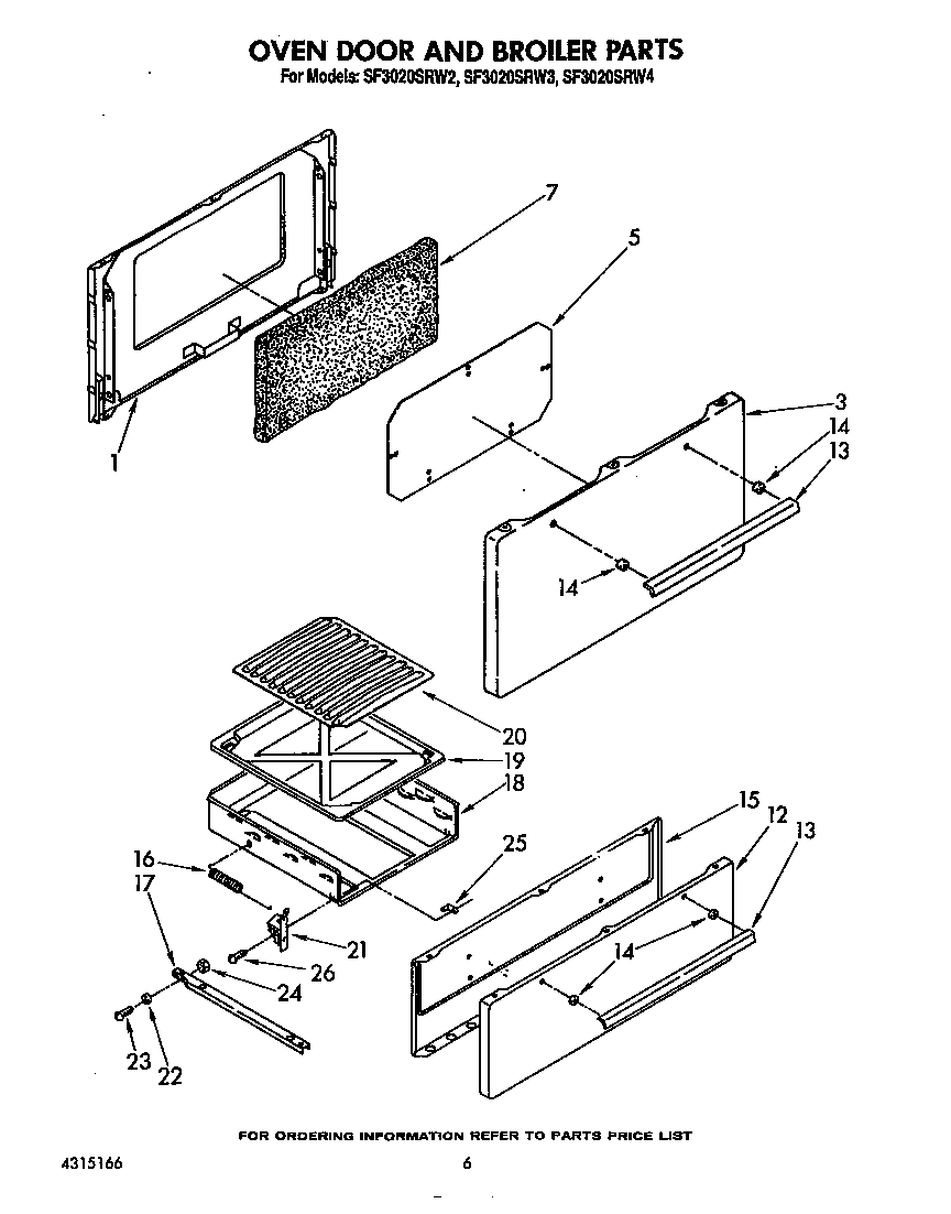 Whirlpool SF3020SRW4 oven door and broiler diagram
