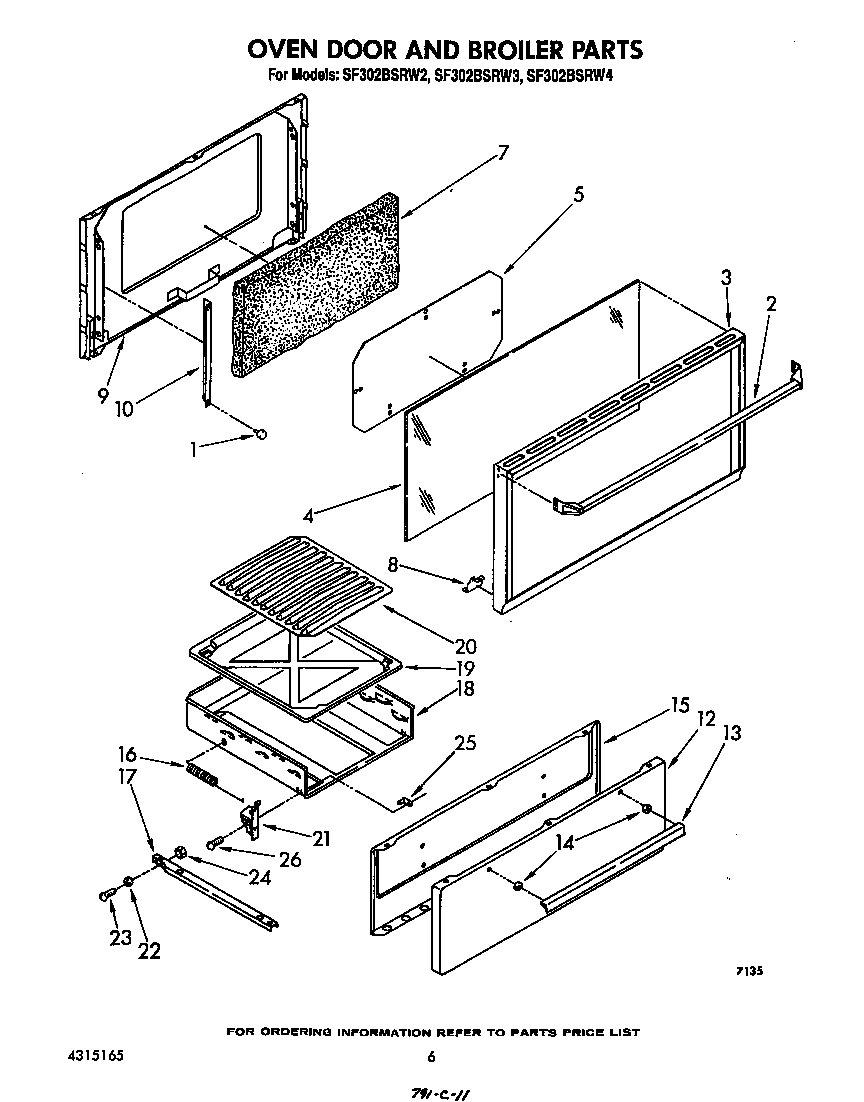 Whirlpool SF302BSRW2 oven door and broiler diagram