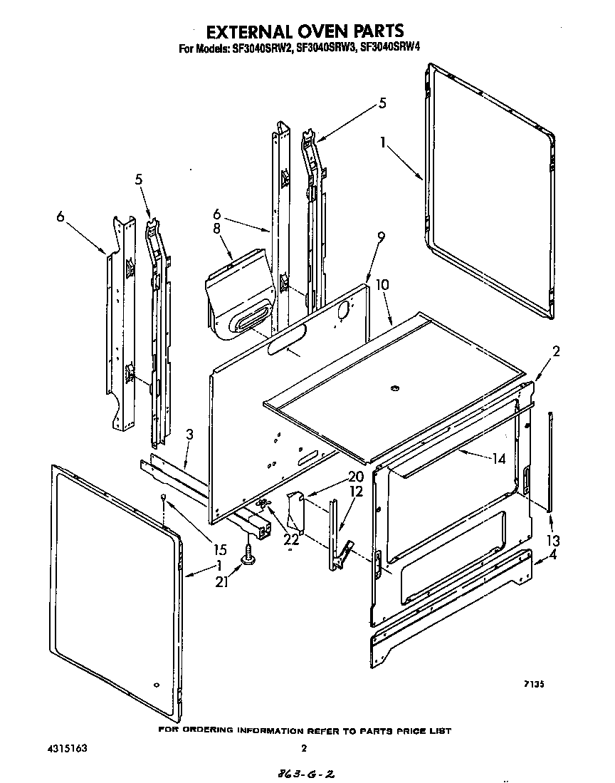Whirlpool SF3040SRW3 external oven diagram
