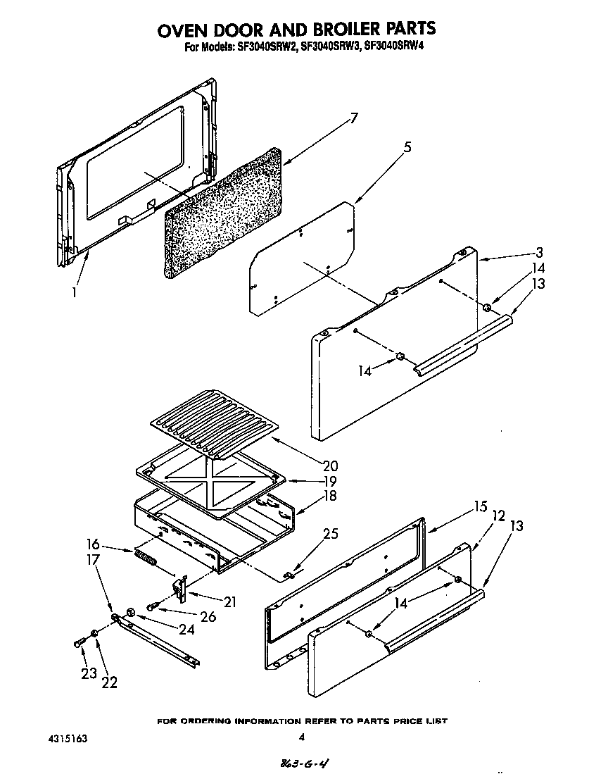 Whirlpool SF3040SRW3 oven door and broiler diagram