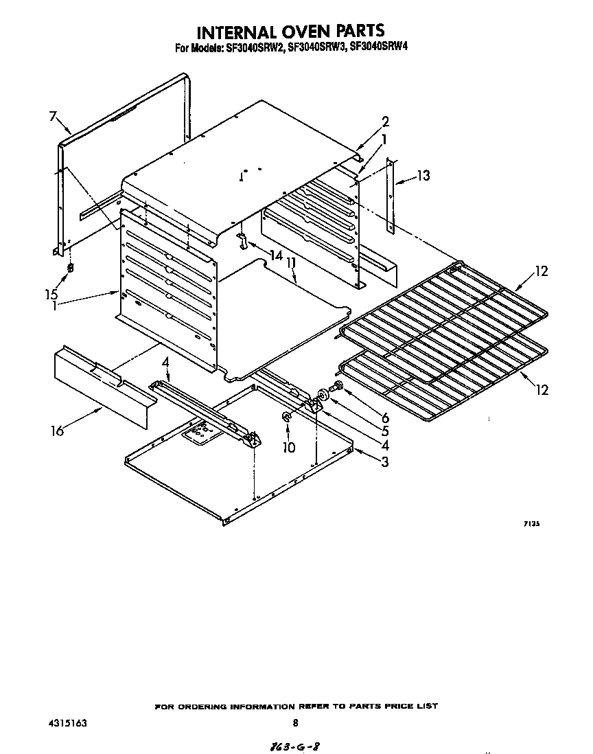 Whirlpool SF3040SRW3 internal oven diagram