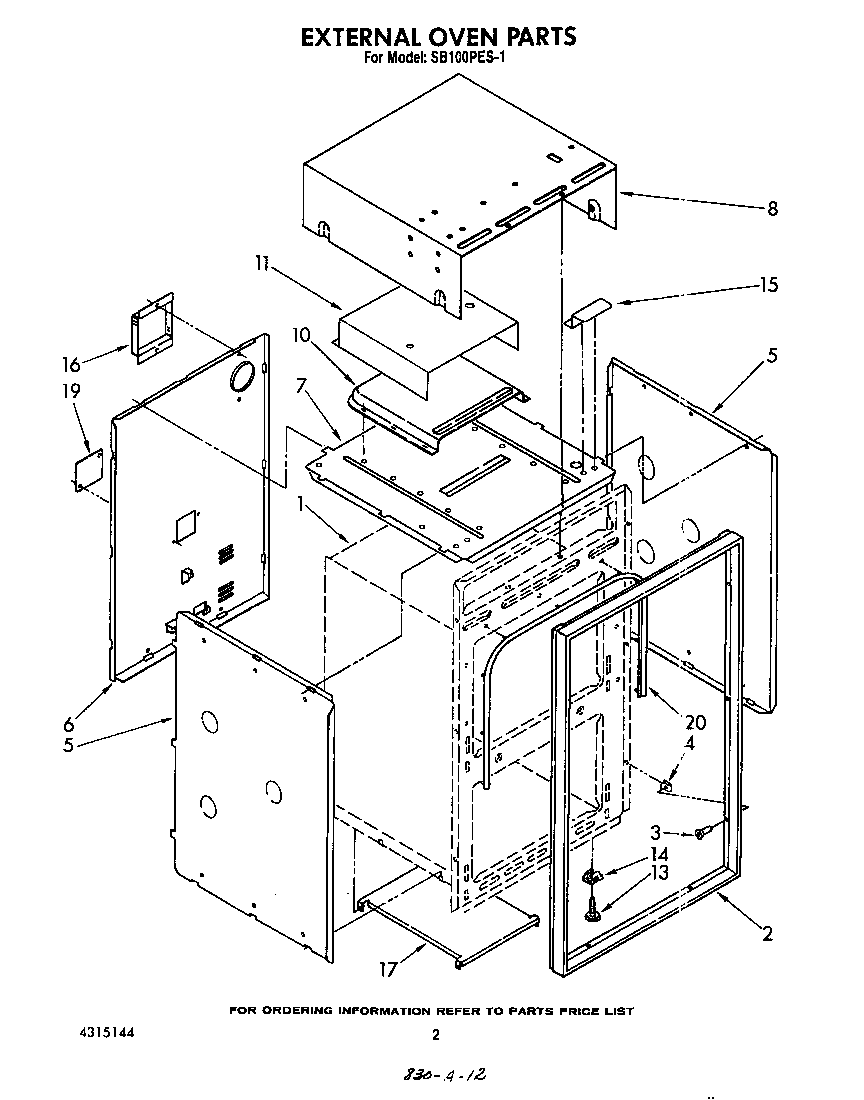 Whirlpool SB100PES1 external oven diagram