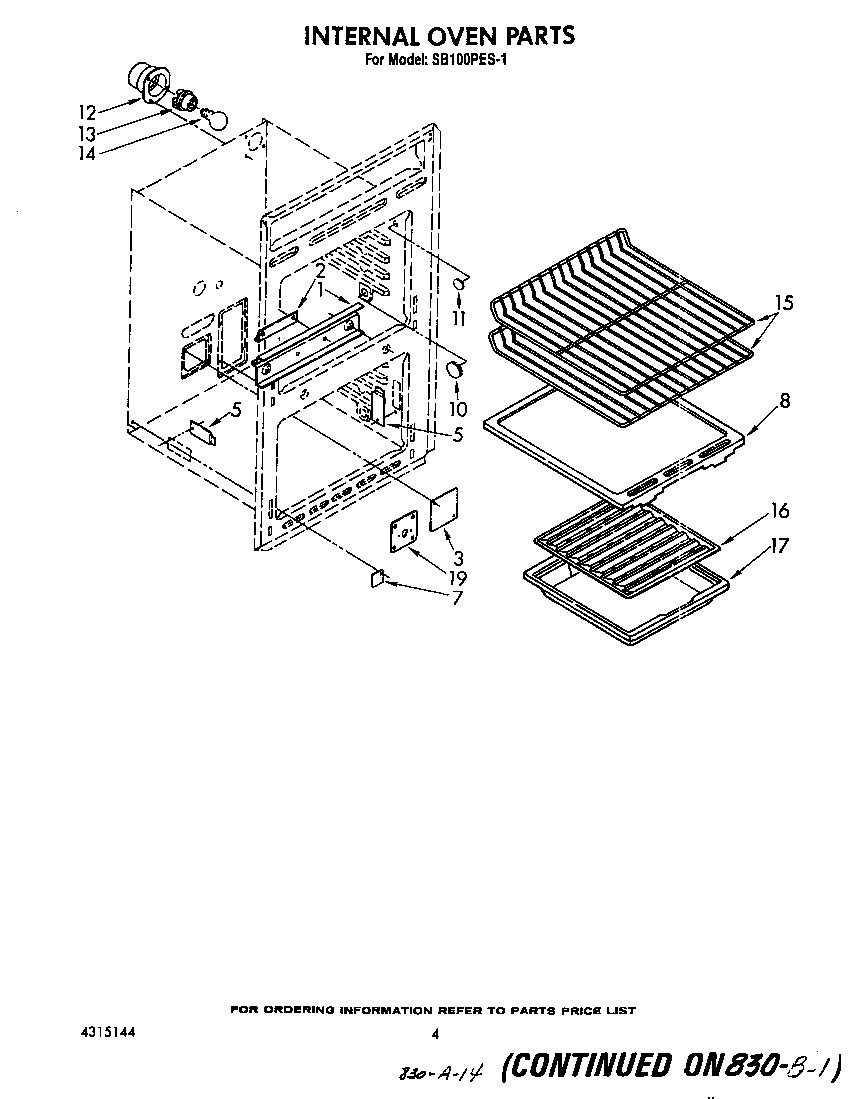 Whirlpool SB100PES1 internal oven diagram