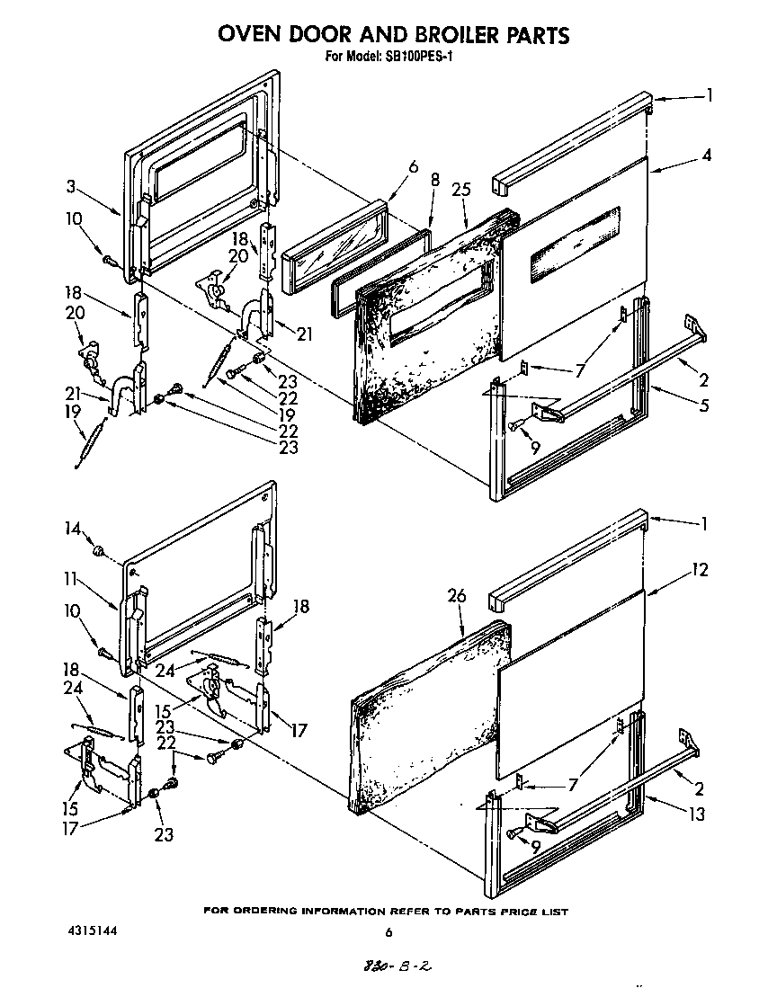 Whirlpool SB100PES1 oven door and broiler diagram