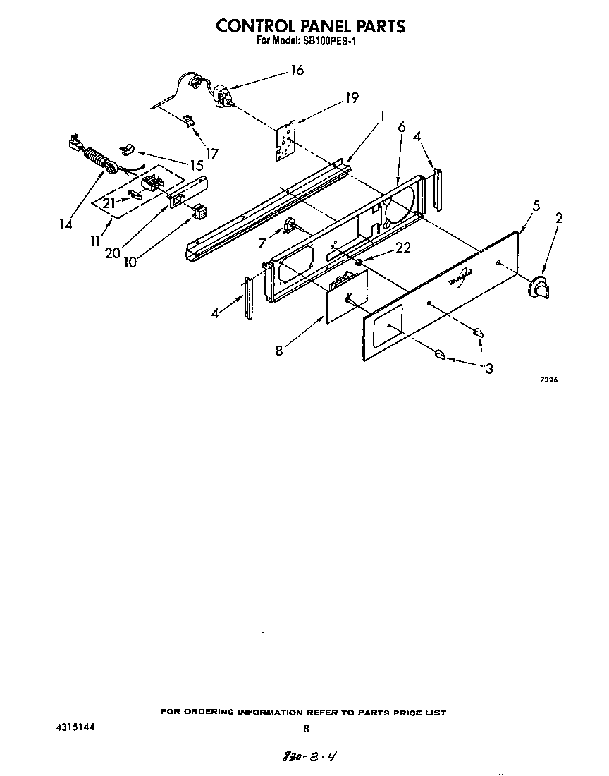 Whirlpool SB100PES1 control panel diagram
