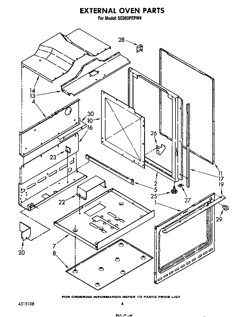 Whirlpool SE960PEPW4 external oven diagram