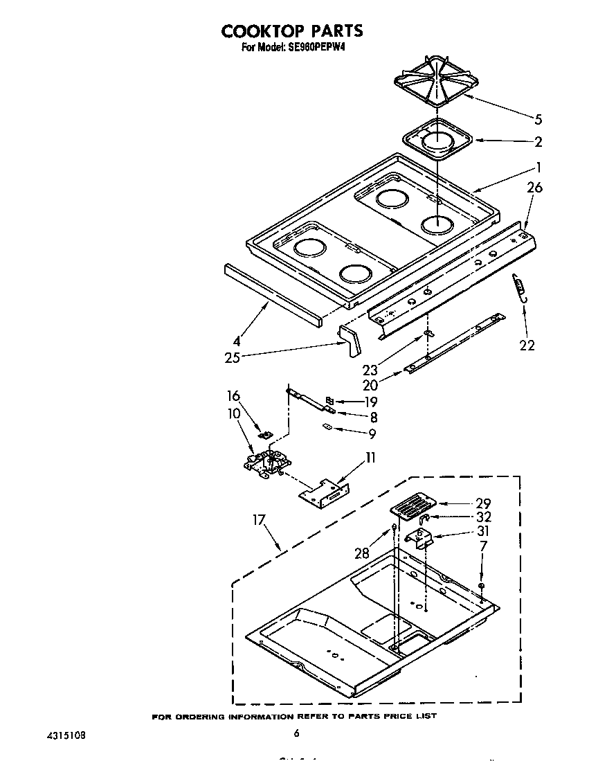 Whirlpool SE960PEPW4 cook top diagram