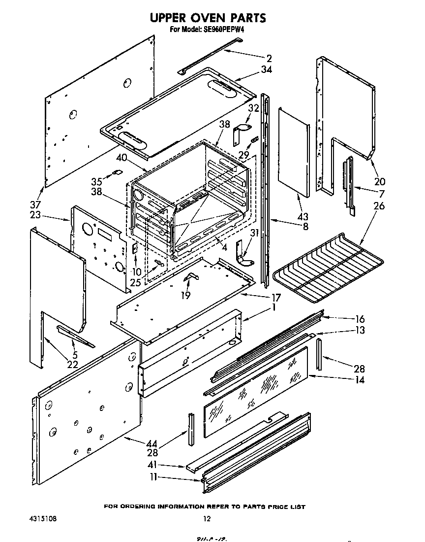Whirlpool SE960PEPW4 upper oven diagram