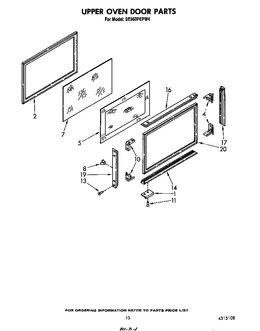 Whirlpool SE960PEPW4 upper oven door diagram