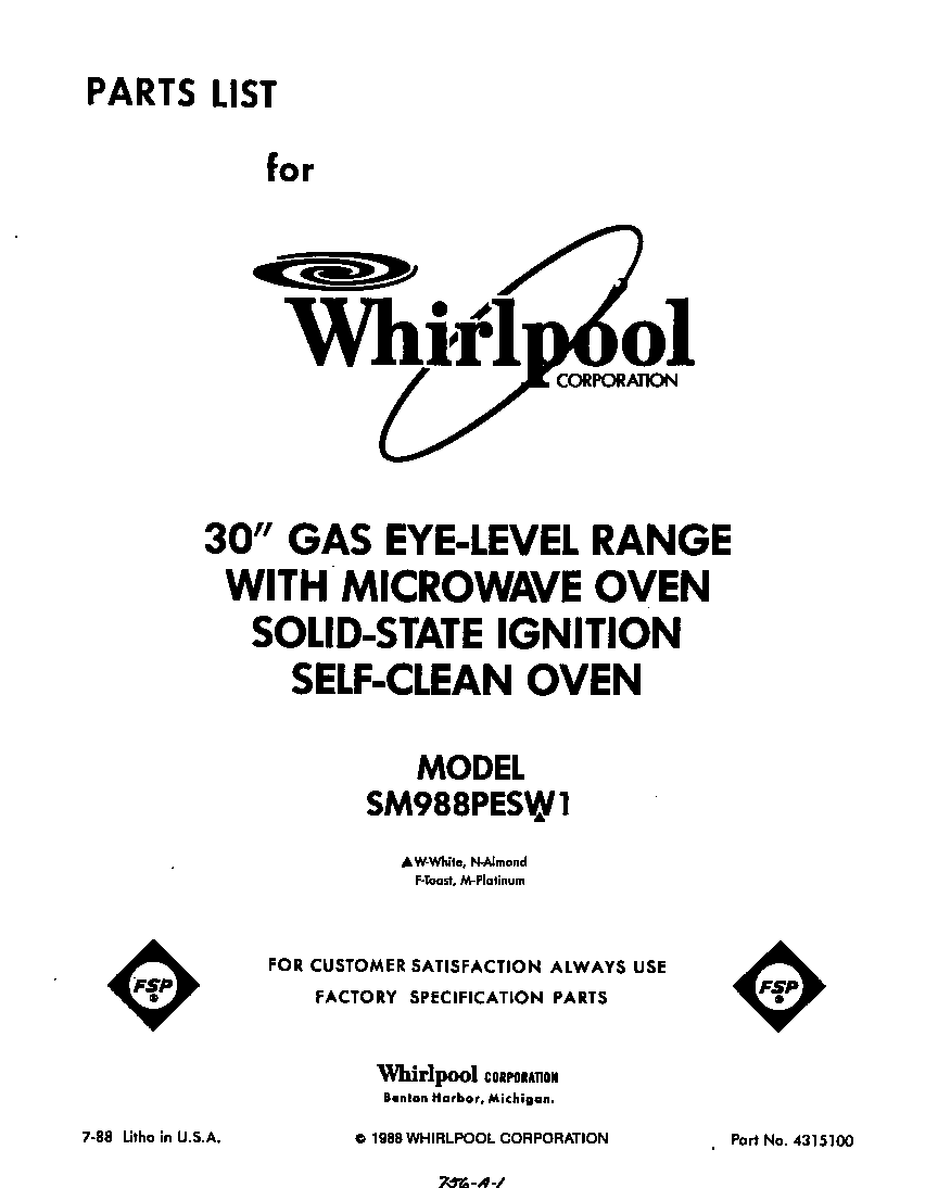Whirlpool SM988PESW1 front cover diagram