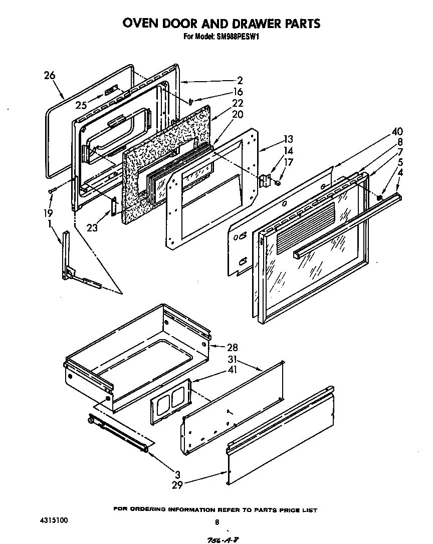 Whirlpool SM988PESW1 oven door and drawer diagram