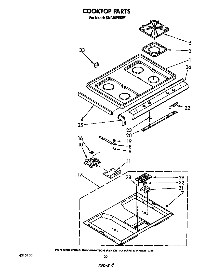 Whirlpool SM988PESW1 cook top diagram