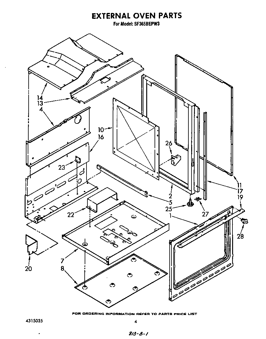 Whirlpool SF365BEPW3 external oven diagram