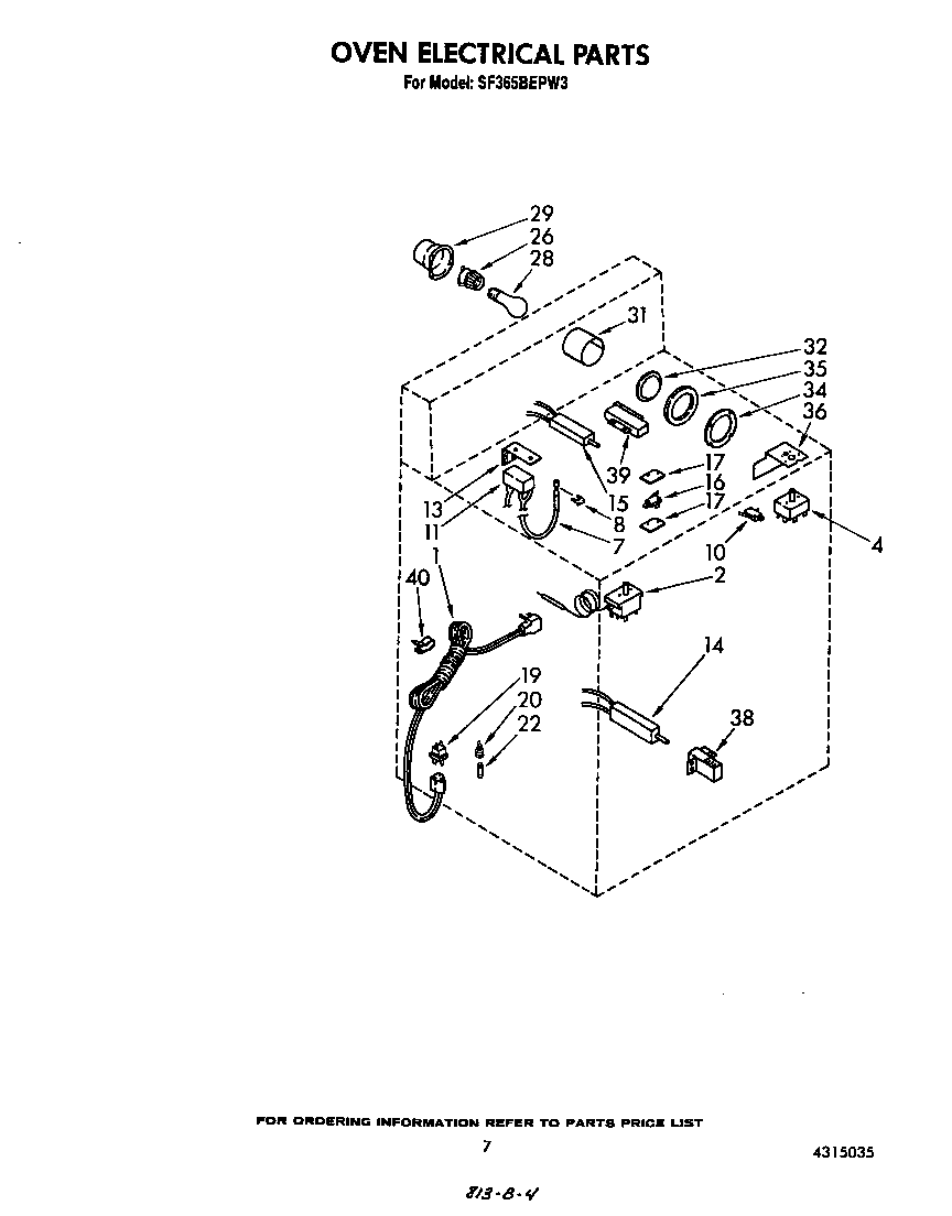 Whirlpool SF365BEPW3 oven electrical diagram