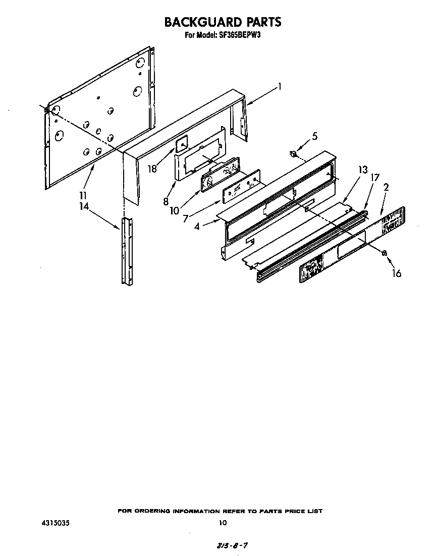 Whirlpool SF365BEPW3 backguard diagram