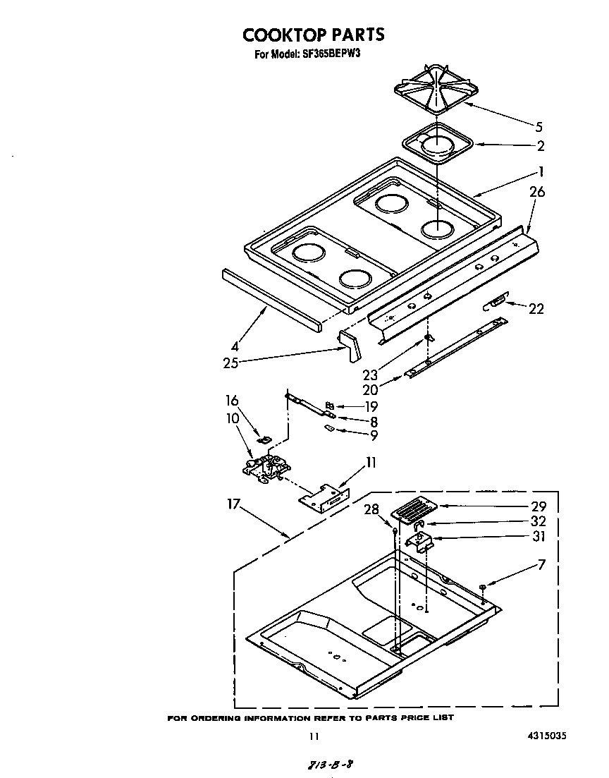 Whirlpool SF365BEPW3 cook top diagram