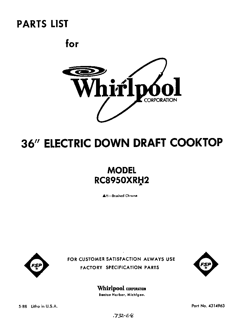 Whirlpool RC8950XRH2 front cover diagram