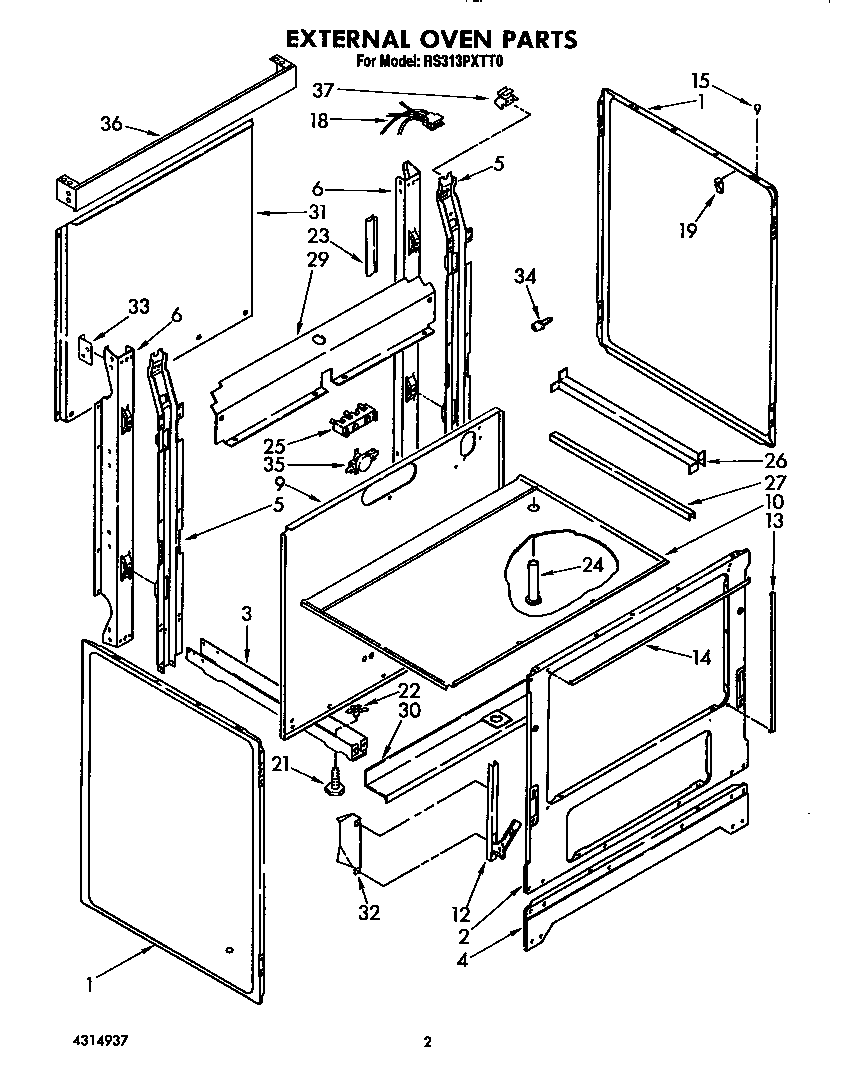Whirlpool RS313PXTT0 external oven diagram
