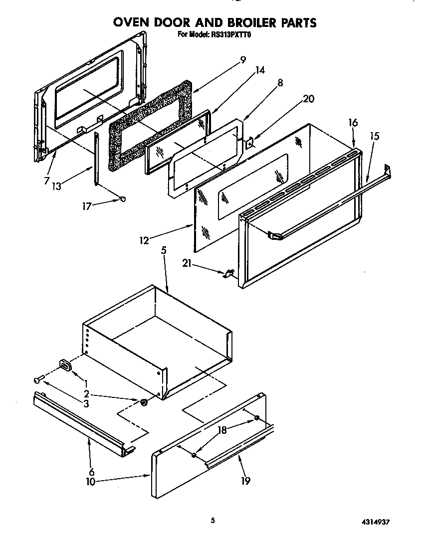 Whirlpool RS313PXTT0 oven door and broiler diagram